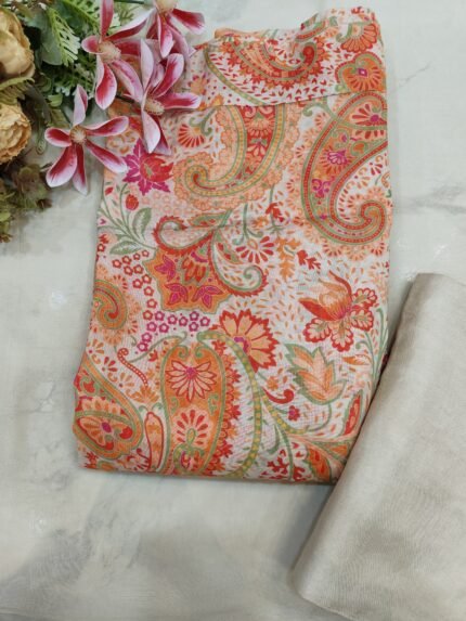 Digital print mul chanderi unstitched suit